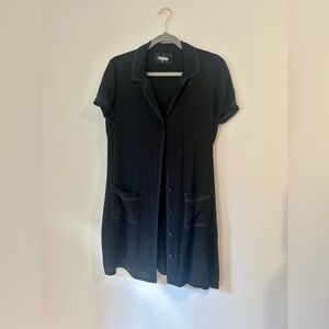 REFORMATION Black Short-Sleeve V-Neck Button Down Shirt Dress